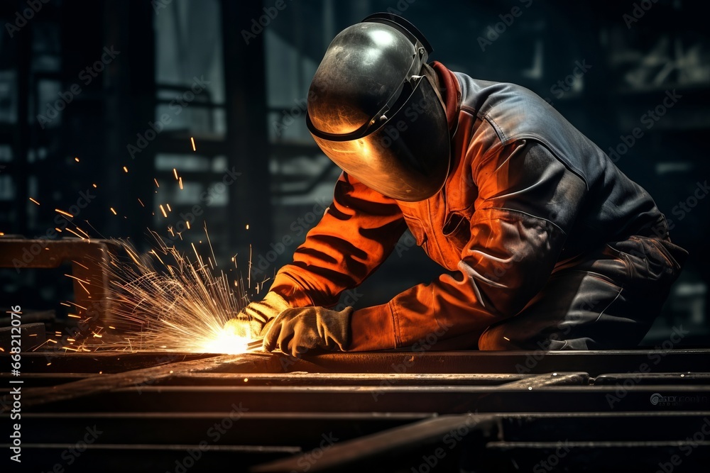Factory working welding welder safety manufacturing spark equipment engineering industrial workshop steel metal Factory working welding welder safety manufacturing spark equipment engineering industrial workshop steel metal