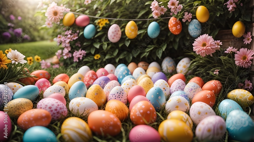 Easter eggs with different colors and designs represent the new year arrival Easter eggs with different colors and designs represent the new year arrival
