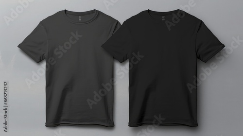 Two black T-shirts one size on a one color background. Mock up. Blank for creating promotional products with prints and logo photo