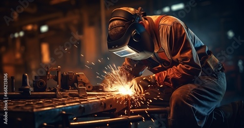 Steel manufacturing safety metal factory working welder men industrial welding spark