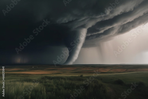 Powerful tornado vortex and massive storm in the landscape generative ai