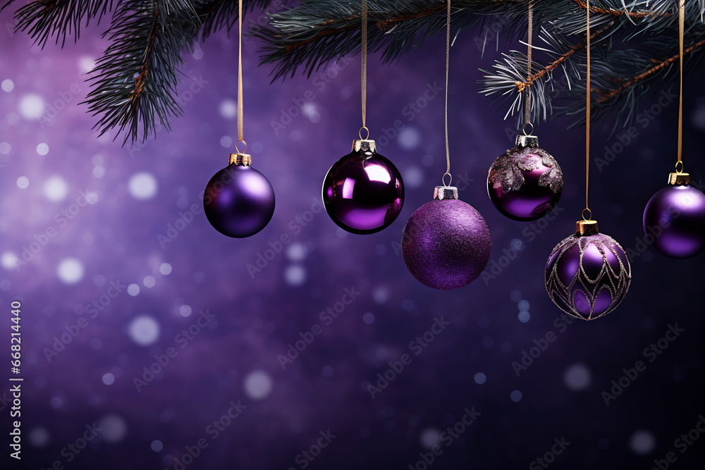 Set of Christmas toys hanging on dark purple background Set of Christmas toys hanging on dark purple background