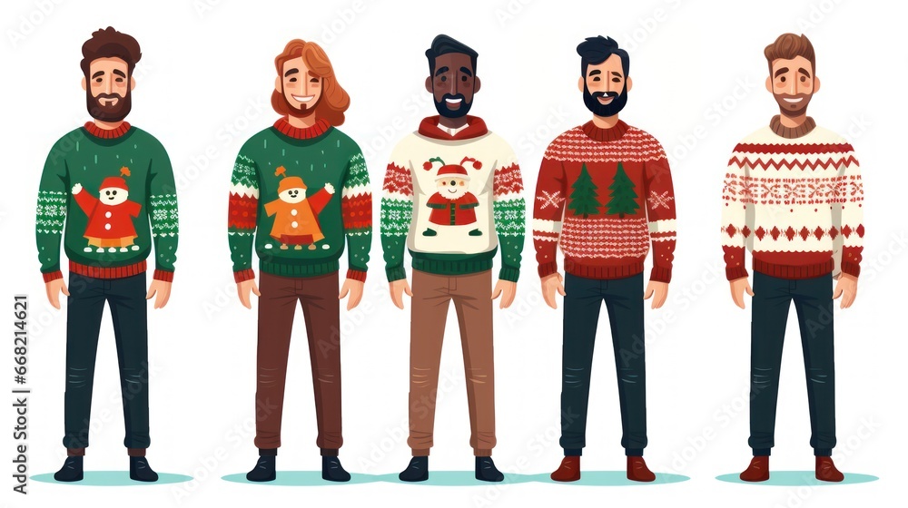 Set of mans in ugly Christmas sweater - obrazy, fototapety, plakaty 