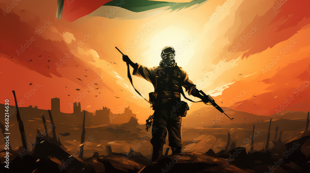 Palestinian soldier illustration Gaza Israel conflict