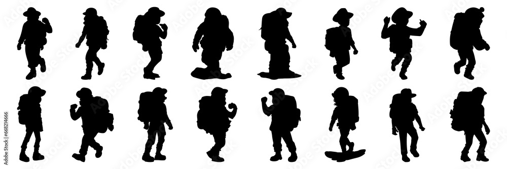 Hiking silhouettes set, large pack of vector silhouette design, isolated white background