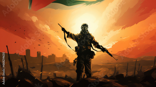 Palestinian soldier illustration Gaza Israel conflict