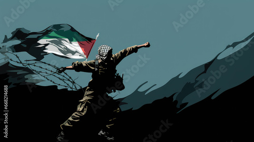 Palestinian soldier illustration Gaza Israel conflict photo