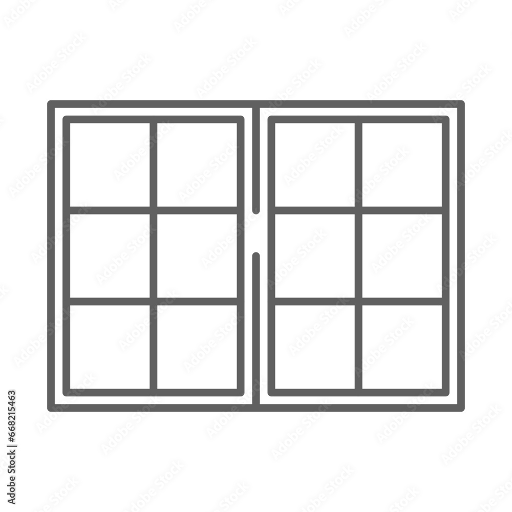 Window icon. Simple outline style. Double, window frame, square, close, room, house, home interior concept. Thin line symbol. Vector illustration isolated. Editable stroke. Window icon. Simple outline style. Double, window frame, square, close, room, house, home interior concept. Thin line symbol. Vector illustration isolated. Editable stroke.