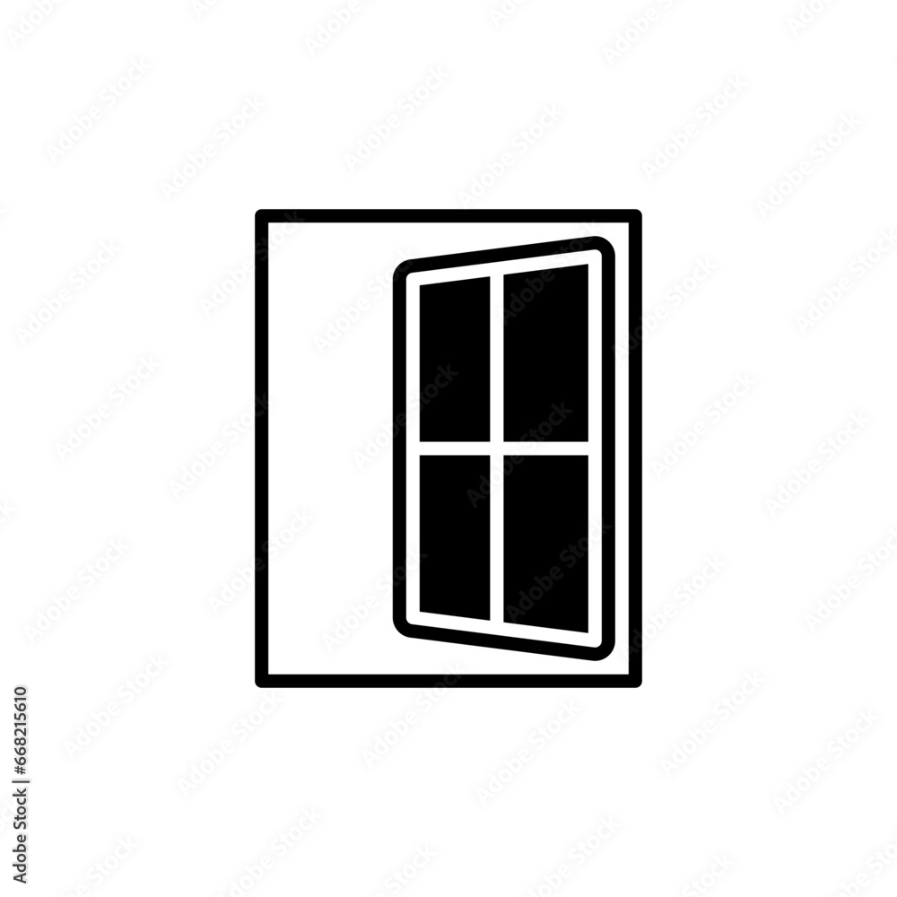 Window icon. Simple solid style. Window open, frame, square, glass, construction, room, house, home interior concept. Silhouette, glyph symbol. Vector illustration isolated. Window icon. Simple solid style. Window open, frame, square, glass, construction, room, house, home interior concept. Silhouette, glyph symbol. Vector illustration isolated.