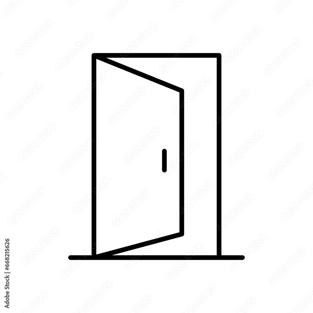 Opened door icon. Simple outline style. Door, open, enter, exit, entrance, house, home interior concept. Thin line symbol. Vector illustration isolated. Opened door icon. Simple outline style. Door, open, enter, exit, entrance, house, home interior concept. Thin line symbol. Vector illustration isolated.