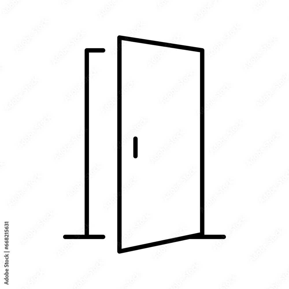 Opened door icon. Simple outline style. Door, open, enter, exit, entrance, front, doorway, house, home interior concept. Thin line symbol. Vector illustration isolated. Opened door icon. Simple outline style. Door, open, enter, exit, entrance, front, doorway, house, home interior concept. Thin line symbol. Vector illustration isolated.