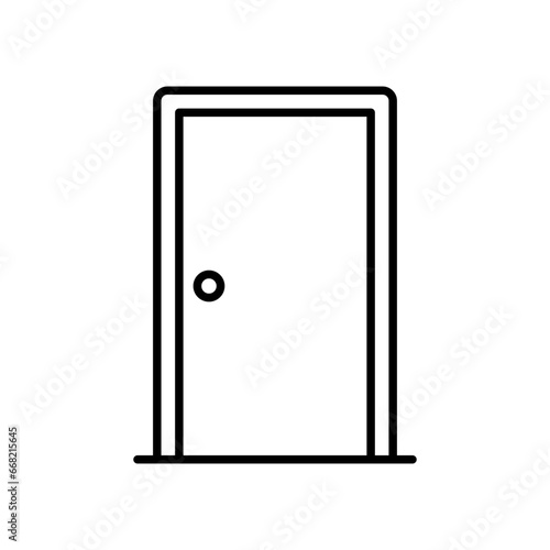 Door icon. Simple outline style. Front door, lock, frame, room, house, home interior concept. Thin line symbol. Vector illustration isolated.
