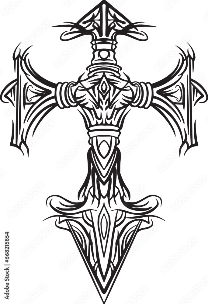 Fototapeta Gothic Tribal Cross Tattoo