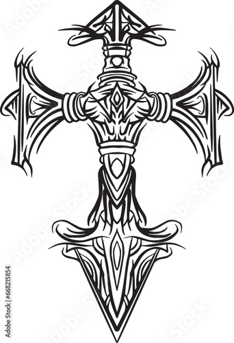 Gothic Tribal Cross Tattoo