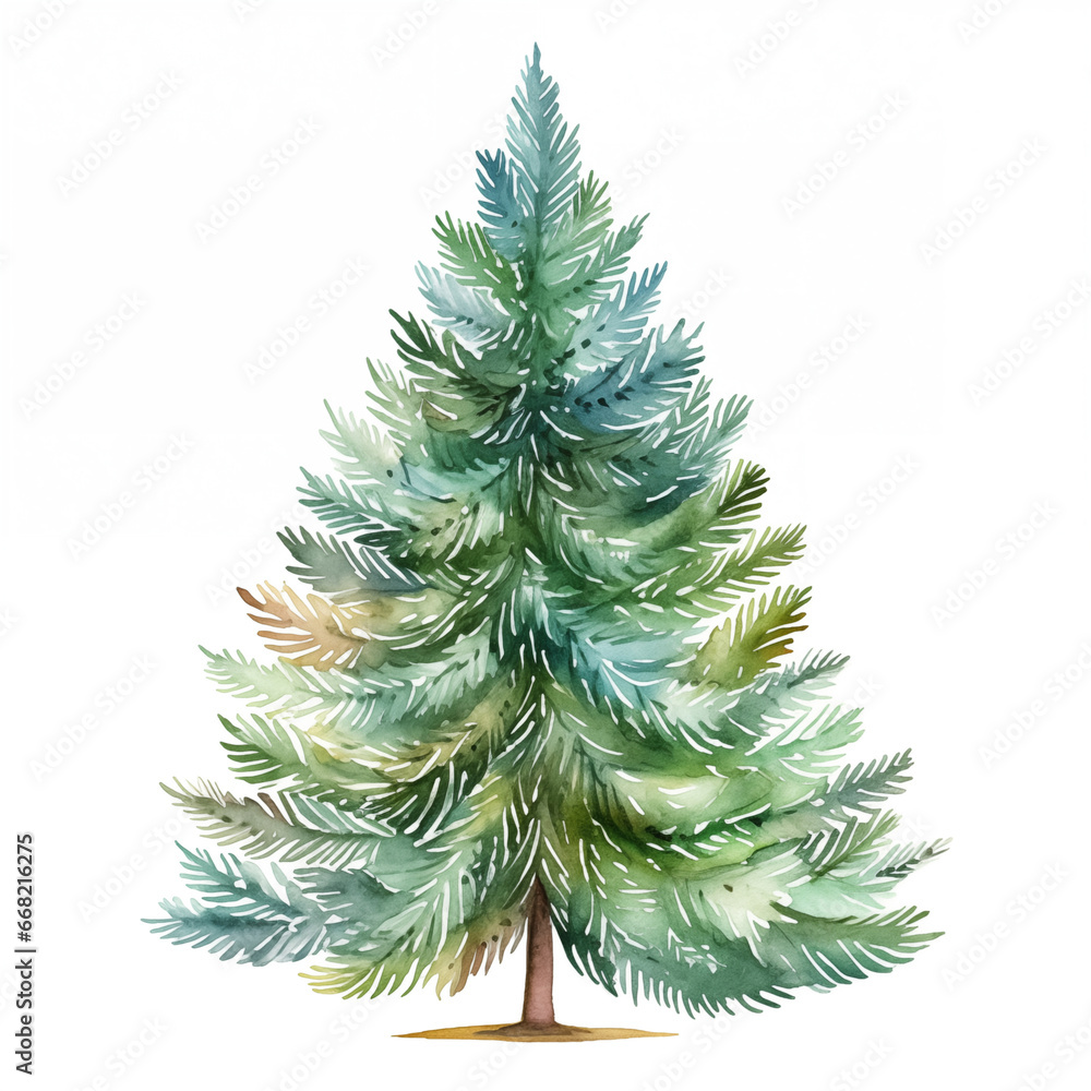 Watercolor illustration of a simple green spruce. Christmas clipart, New Year, holiday, forest