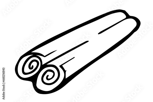 Cinnamon stick isolated on white background. Aromatic spice. Holiday aroma symbol. Natural scent element. Hand drawn illustration.	