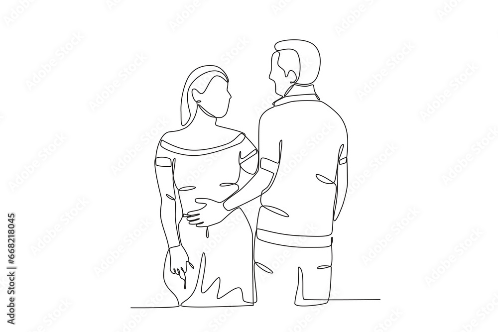 A couple romantic honeymoon. Honeymoon one-line drawing