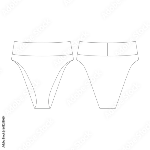 template high waisted high cut bikini bottom vector illustration flat design outline clothing collection