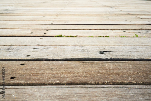 Obraz na plátně background of old wooden planks laid on the floor, perspectively blurred
