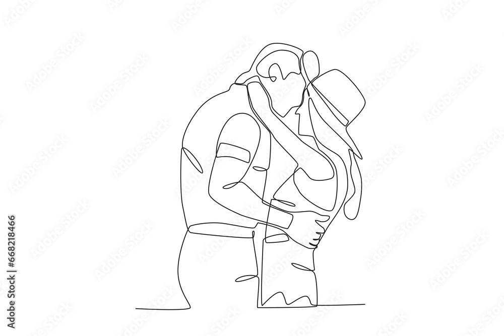 A husband and wife love each other. Honeymoon one-line drawing A husband and wife love each other. Honeymoon one-line drawing