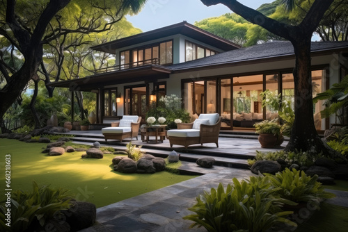 Elegant house, The home on a tropical lawn.