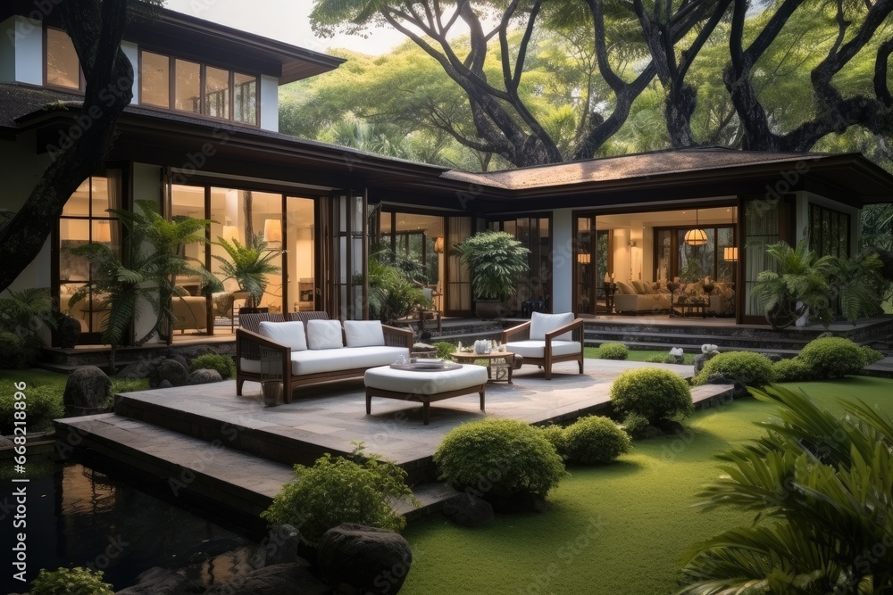 Elegant house, The home on a tropical lawn.