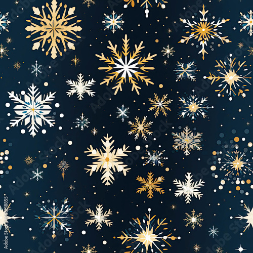 seamless texture pattern with white snowflakes and snow on blue background for holiday wrapping paper for Christmas celebration gifts