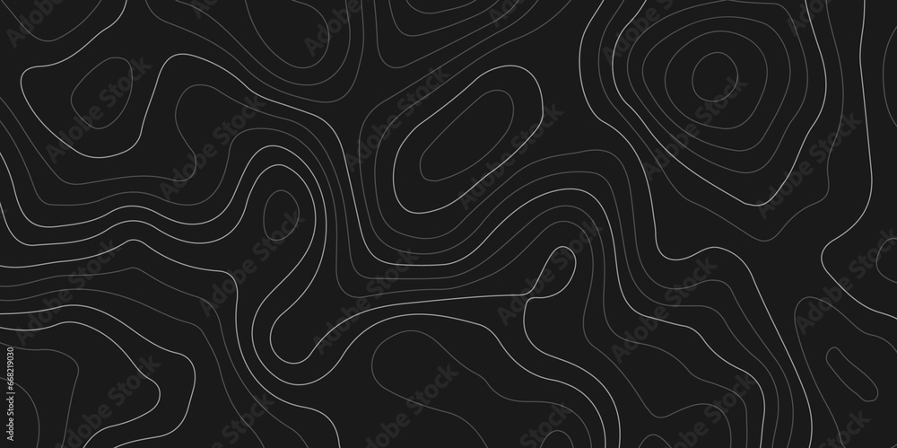 Black and white wavy paper curve relief abstract topographic map background. Geographic mountain relief. Topographic map lines, contour background. Abstract wave lines background. - obrazy, fototapety, plakaty 