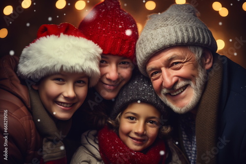 Multi generation family celebrating Christmas at home