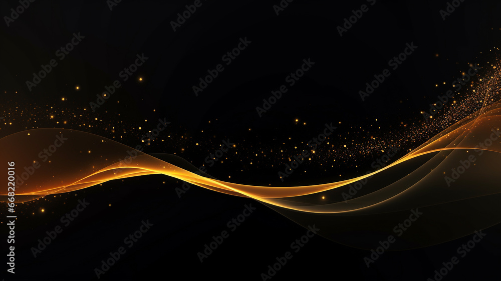 Modern gold wave line smooth and particle abstract on black background