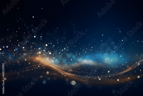 Glowing particles wave with bokeh effect  abstract background.