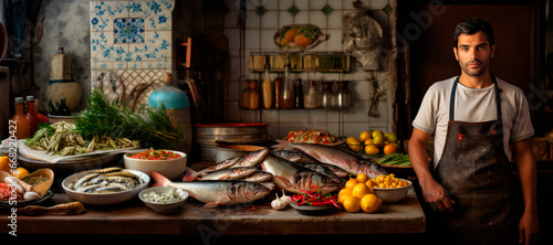 A Fish Vendor and His Stall, Representing the Essence of Local Food Markets, Where Community, Tradition, and Delicious Seafood Come Together