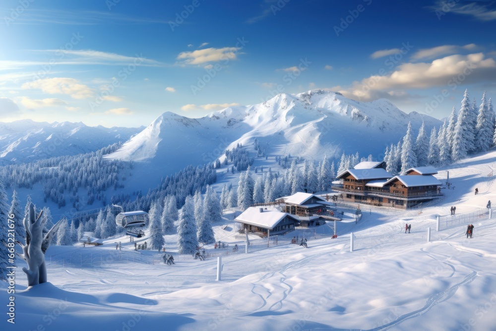Ski resort in snow mountain