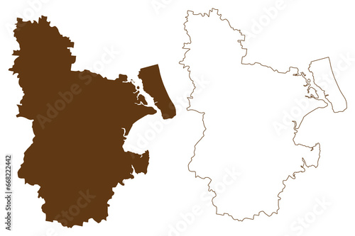 City of Moreton Bay (Commonwealth of Australia, Queensland state) map vector illustration, scribble sketch Moreton Bay Region map