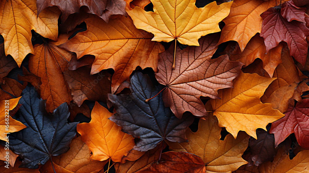 Top view of Autumn leaves lying on the floor Top view of Autumn leaves lying on the floor