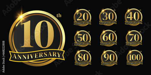 set of golden anniversary logo,Vector golden numbers. 10, 20, 30, 40, 50, 60, 7,0 80, 90, 100, logo design. vector illustration