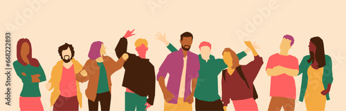 Group of people in different positions. Flat vector illustration of friends, men and women.
