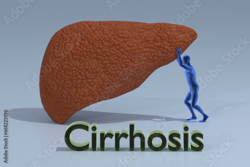 human holding big cirrhotic liver, 3D render photo