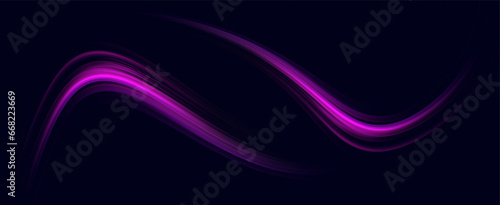Neon speed lines. Dynamic light motion traces. Light trace wave, trace line.	