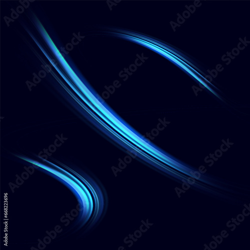 Blue glowing shiny lines. Vector blue light effect, neon speed motion curve.Speed ​​line.Vector. 
