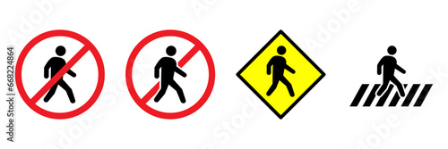 Pedestrian crossing icon set. Zebra crossing. do not cross, zebra crossing is prohibited. simple sign set. stock vector