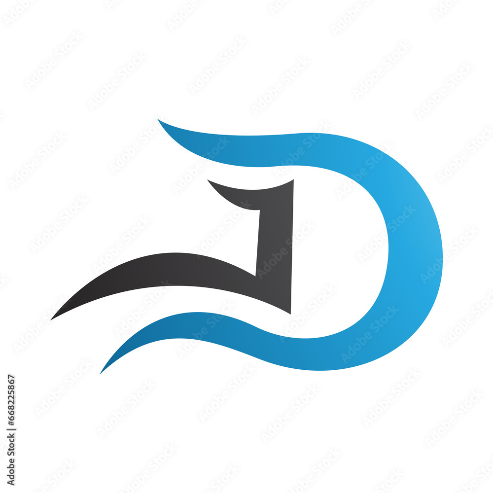 Blue and Black Letter D Icon with Wavy Curves Blue and Black Letter D Icon with Wavy Curves
