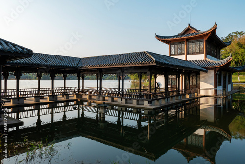 The attic of ancient Chinese architecture on the lake © onlyyouqj