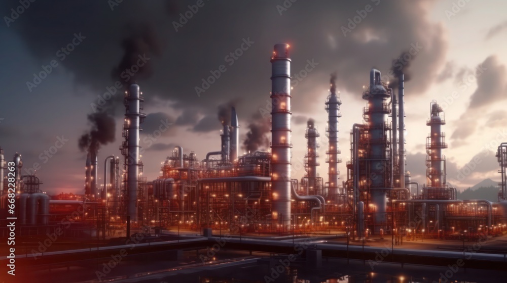 oil refinery plant at night