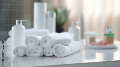 Spa concept with towel and spa aromatherapy items