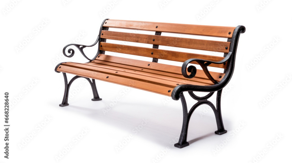 a Wooden park bench isolated on white background. a Wooden park bench isolated on white background.