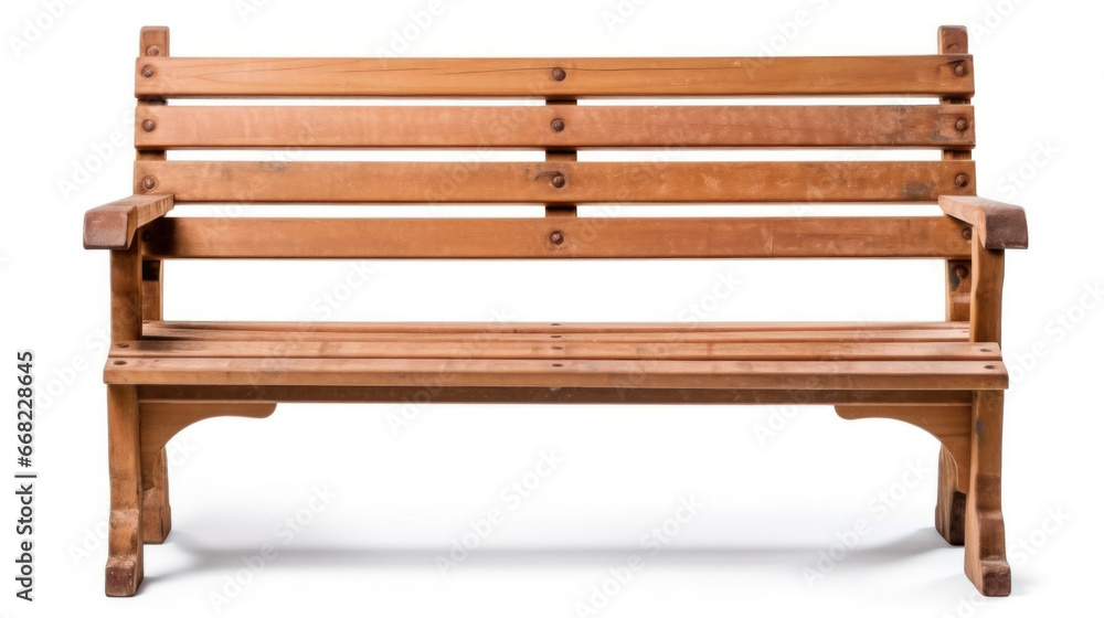a Wooden park bench isolated on white background. - obrazy, fototapety, plakaty 