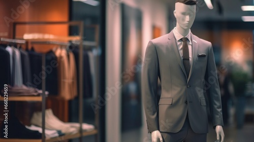 Men shirt in form of suits on mannequin in tailoring room Luxury banner for an expensive men's cloth