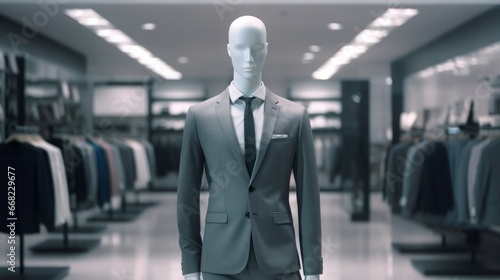 Men shirt in form of suits on mannequin in tailoring room Luxury banner for an expensive men's cloth photo