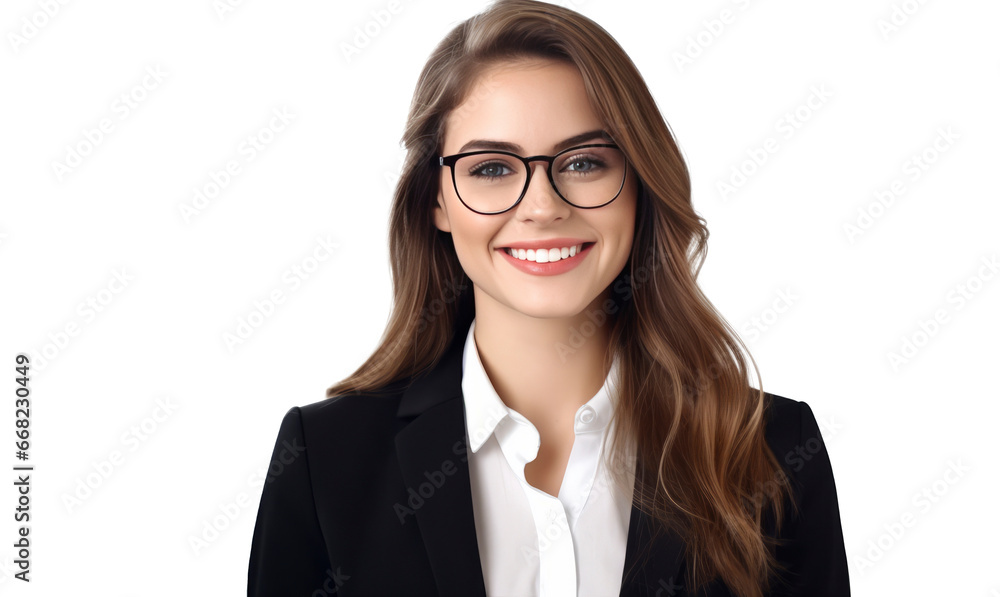 Young smiling female teacher in glasses. PNG